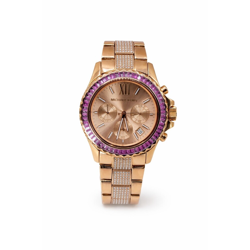 Michael Kors Everest Women's Rose Gold-Tone Crystal Chronograph Watch MK7211